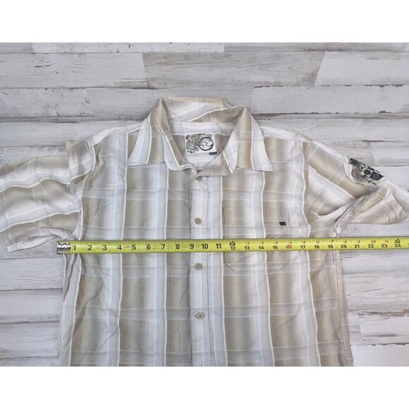 Ocean Current Mens Short Sleeve Large Surfing Plaid Button Up Tan - Picture 9 of 10
